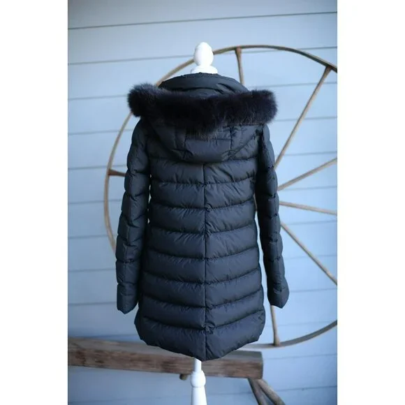 $1,190 Herno Down Padded Coat Fur Trimmed Hood SZ 40 Black MINT